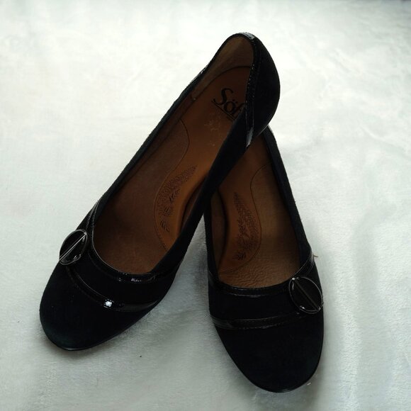 Söfft Black Suede Heels Size 8 Leather Comfort‎ Shoes Buckle Detail Workwear - Picture 1 of 7